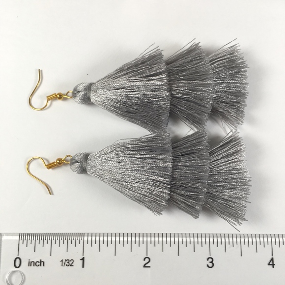 Tiered Tassel Drop Gray Dangle Earrings - Picture 5 of 5